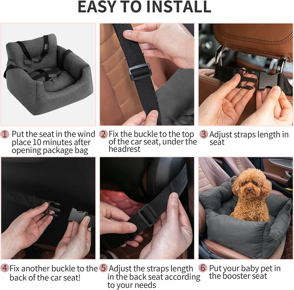 Dog Car Seat，Pet Booster Seat Dog Bed Pet Travel Safety Car Seat with Storage Pocket for Small Dogs or Cats