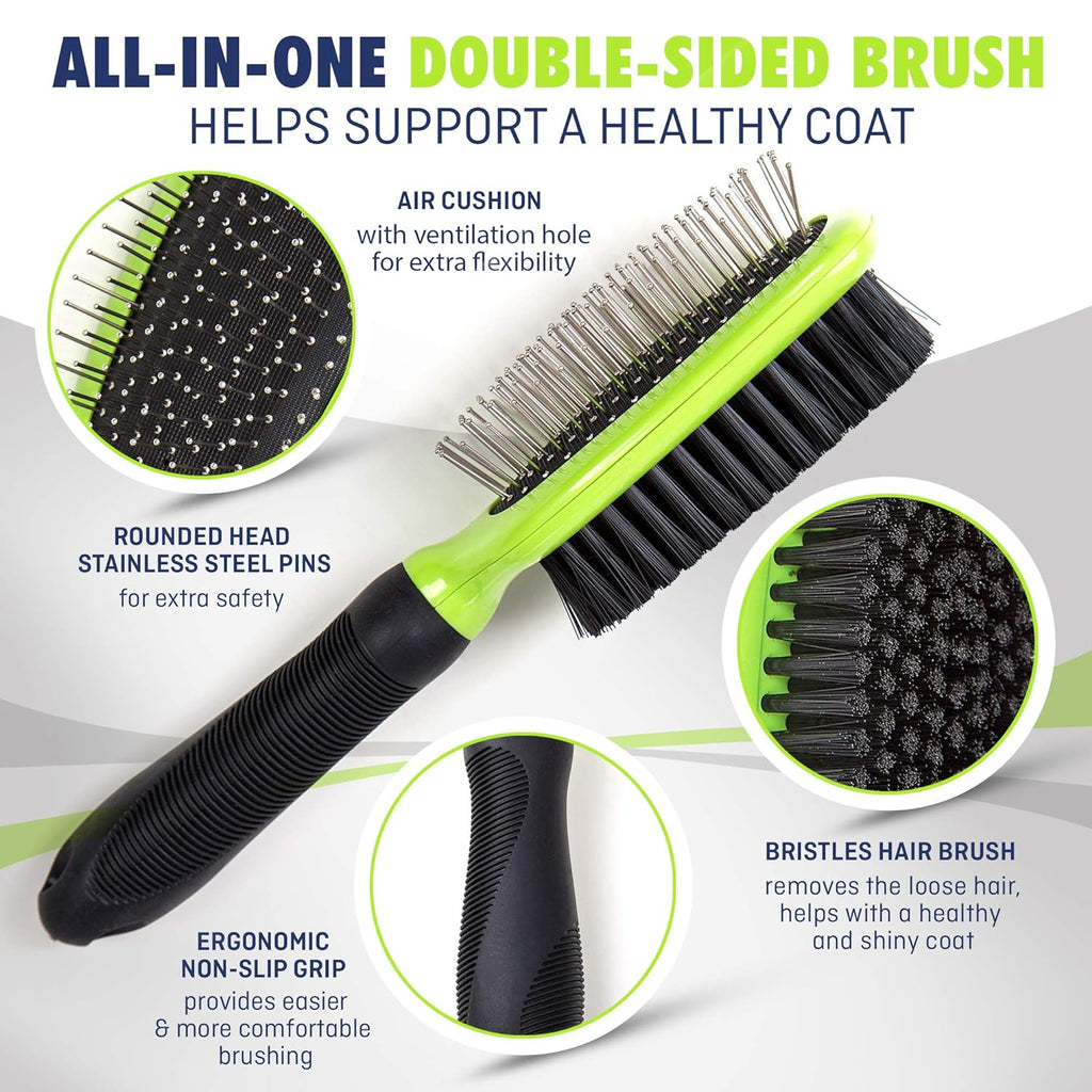 Dog & Cat Brush & Comb Pet Grooming Set - Double Side (Small) - Ultimate Deshedding Tool - Lice and Flea Removing - Perfect Groomer'S Tools - Strong Grip and Soft Bristles